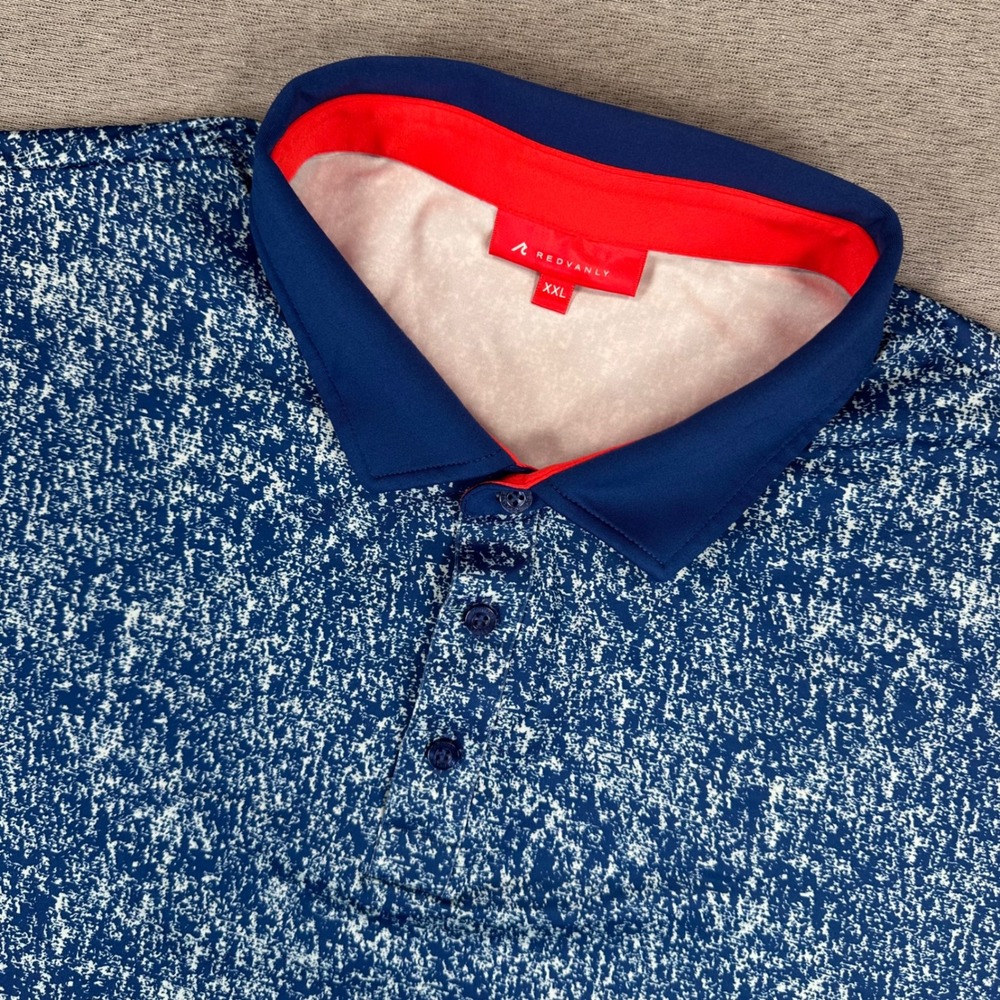 Redvanly Golf Polo Shirt Mens XXL Blue White Abstract Static Print Performance